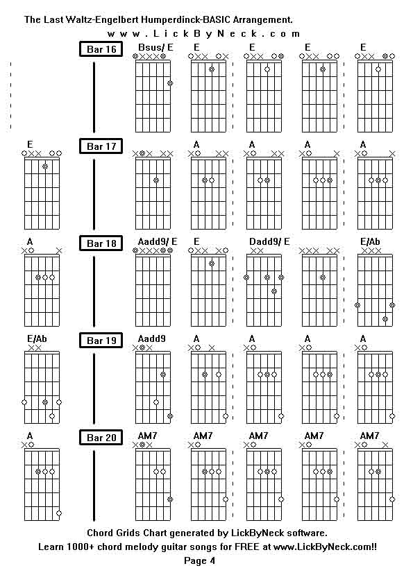 Chord Grids Chart of chord melody fingerstyle guitar song-The Last Waltz-Engelbert Humperdinck-BASIC Arrangement,generated by LickByNeck software.